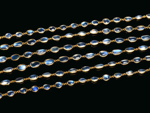 Many Moons - LONG Blue Moonstone Yellow Gold Necklace
