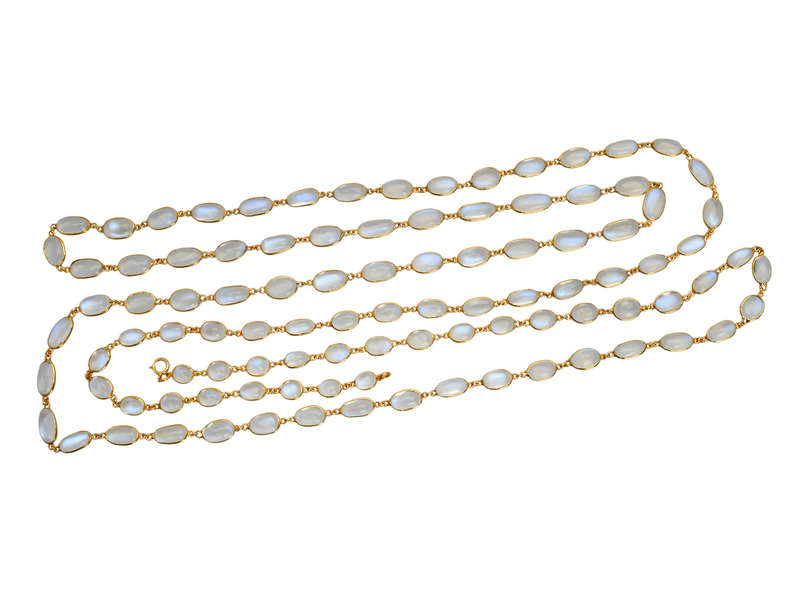 Many Moons - LONG Blue Moonstone Yellow Gold Necklace