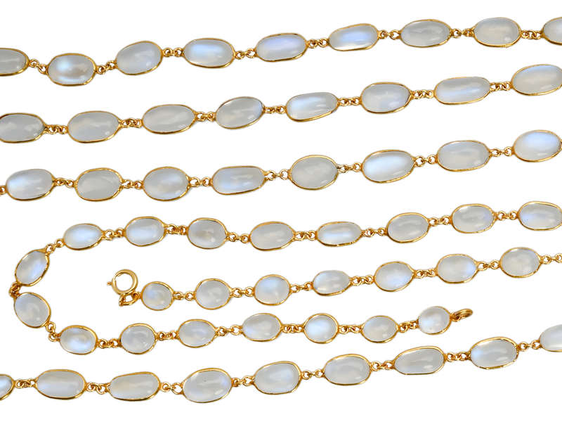 Many Moons - LONG Blue Moonstone Yellow Gold Necklace