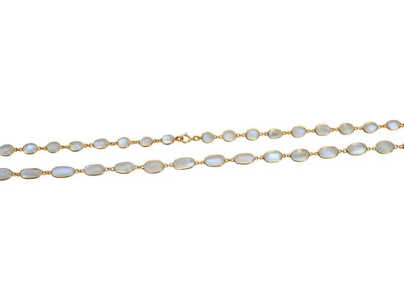 Many Moons - LONG Blue Moonstone Yellow Gold Necklace
