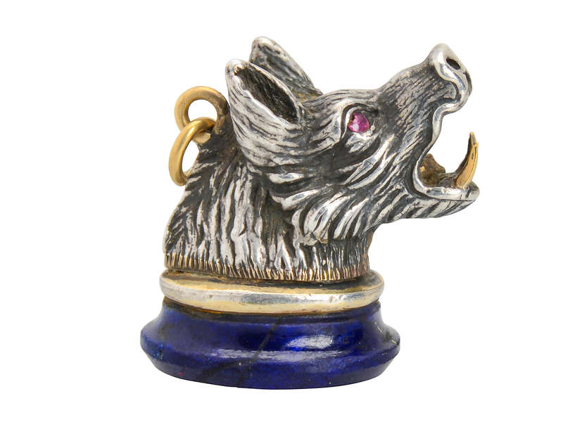 Lapis Lazuli Victorian Boar's Head Fob Pendant
