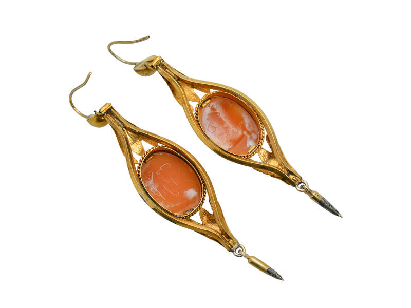 Victorian Cameo Earrings of Goddess Flora