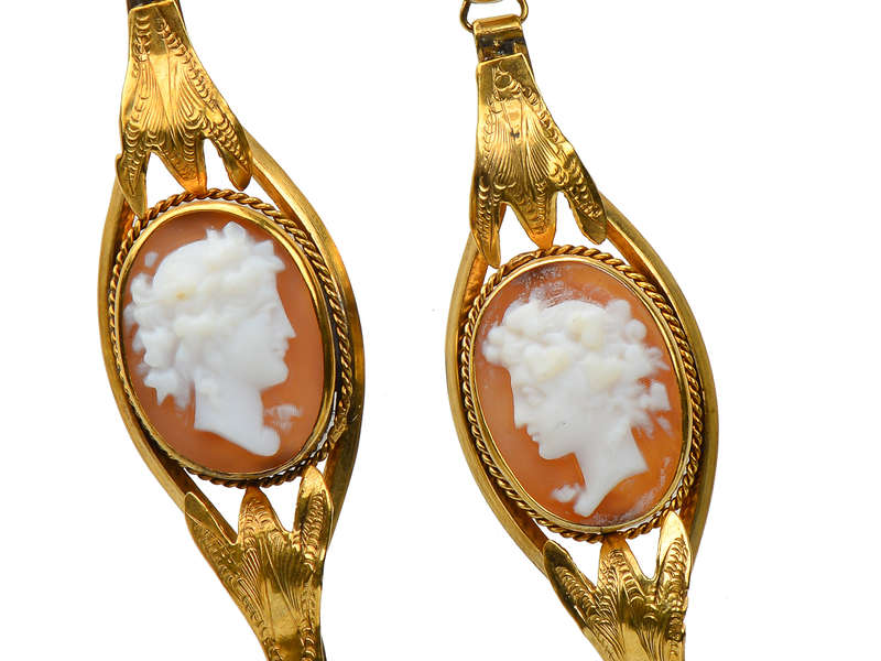Victorian Cameo Earrings of Goddess Flora
