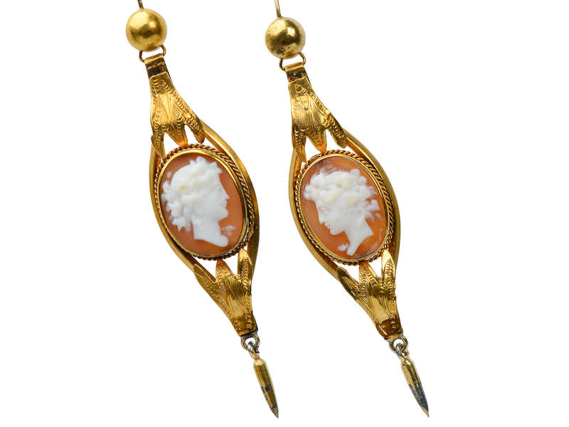Victorian Cameo Earrings of Goddess Flora
