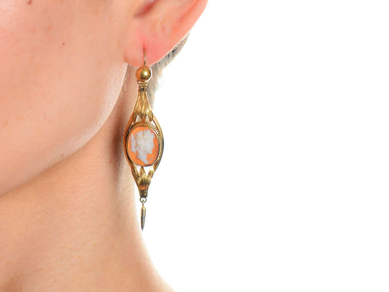 Victorian Cameo Earrings of Goddess Flora