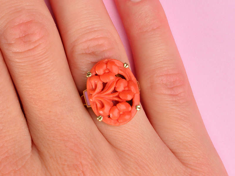 Allsopp Bros. Art Deco Carved Coral Ring