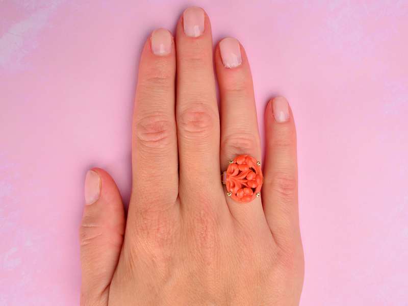 Allsopp Bros. Art Deco Carved Coral Ring