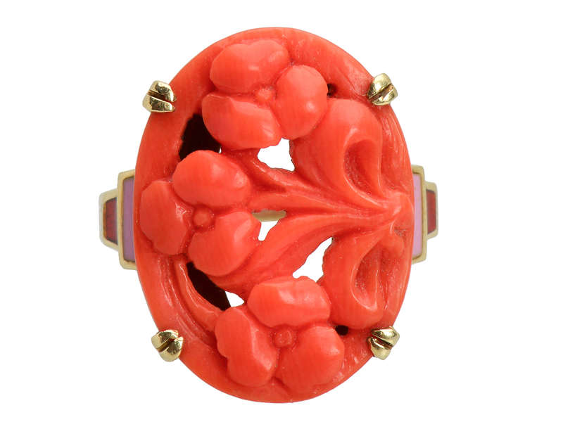 Allsopp Bros. Art Deco Carved Coral Ring