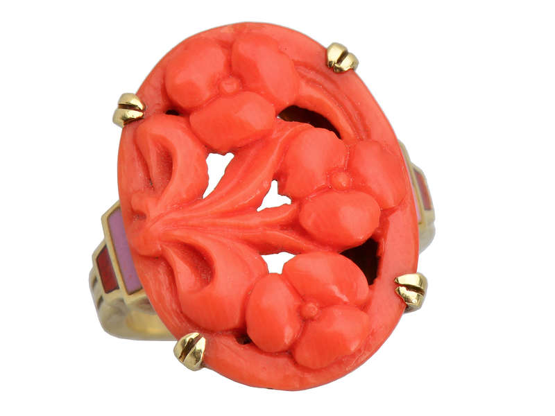 Allsopp Bros. Art Deco Carved Coral Ring