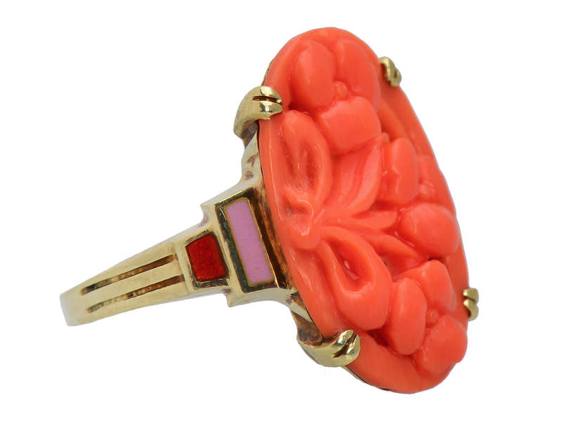 Allsopp Bros. Art Deco Carved Coral Ring