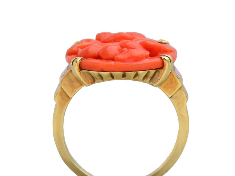 Allsopp Bros. Art Deco Carved Coral Ring