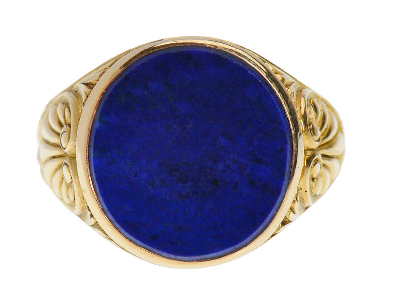 Carved Gold Palmette Leaf & Lapis Lazuli Ring