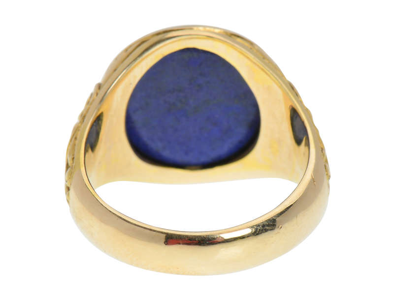 Carved Gold Palmette Leaf & Lapis Lazuli Ring