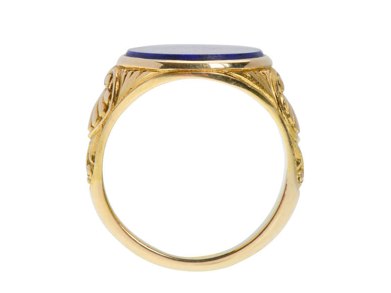 Carved Gold Palmette Leaf & Lapis Lazuli Ring