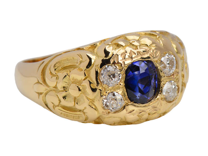 Distinction - Sapphire Diamond Carved Gold Ring