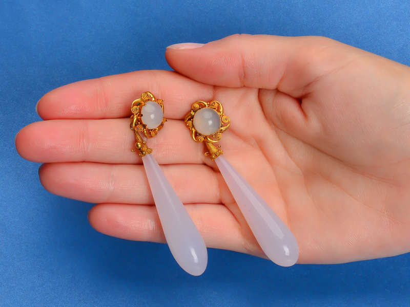 Georgian Chalcedony & Cannetille Earrings
