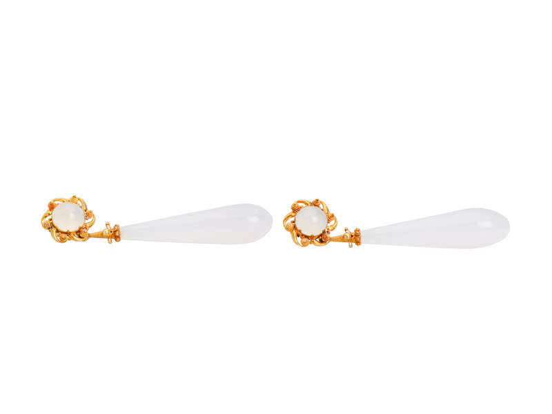 Georgian Chalcedony & Cannetille Earrings