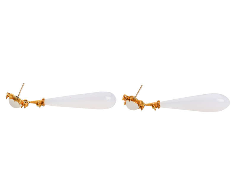 Georgian Chalcedony & Cannetille Earrings