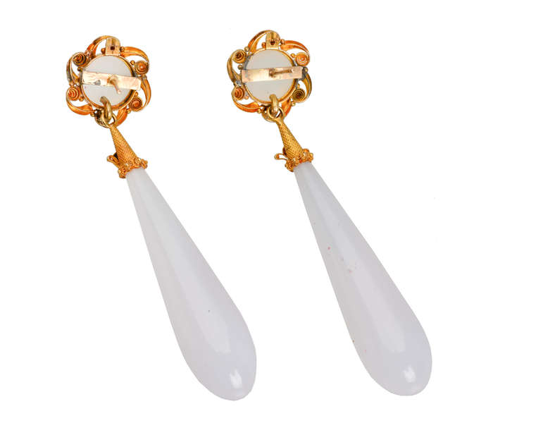 Georgian Chalcedony & Cannetille Earrings