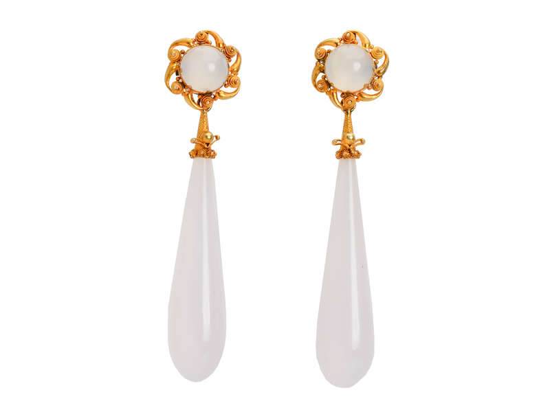 Georgian Chalcedony & Cannetille Earrings