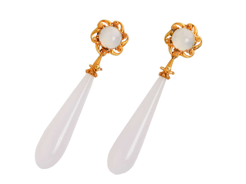 Georgian Chalcedony & Cannetille Earrings