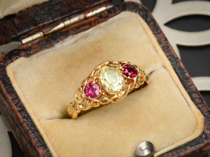 Victorian Chrysoberyl Garnet Trilogy Ring
