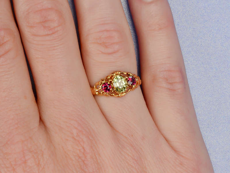 Victorian Chrysoberyl Garnet Trilogy Ring