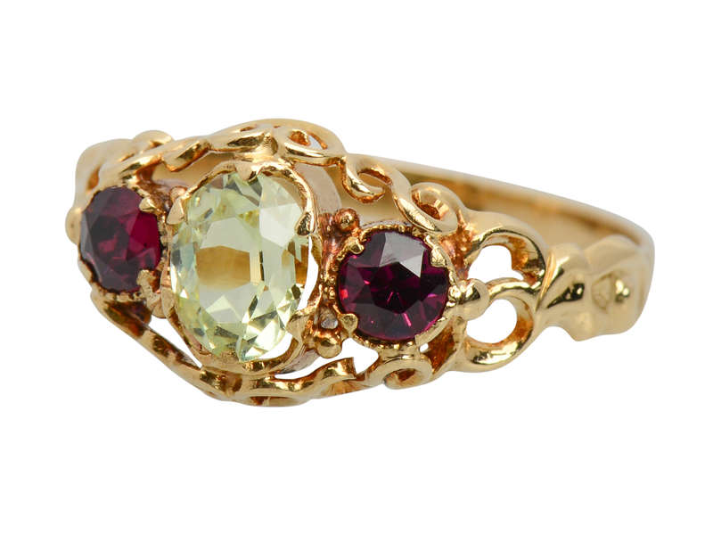 Victorian Chrysoberyl Garnet Trilogy Ring