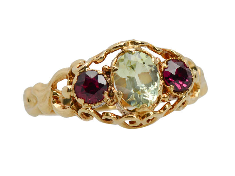 Victorian Chrysoberyl Garnet Trilogy Ring