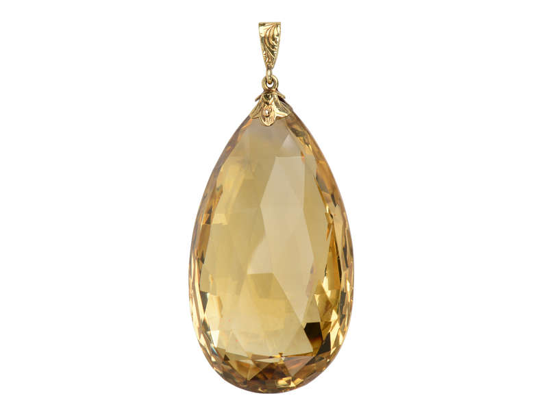 Vintage Citrine Teardrop Briolette Gold Pendant