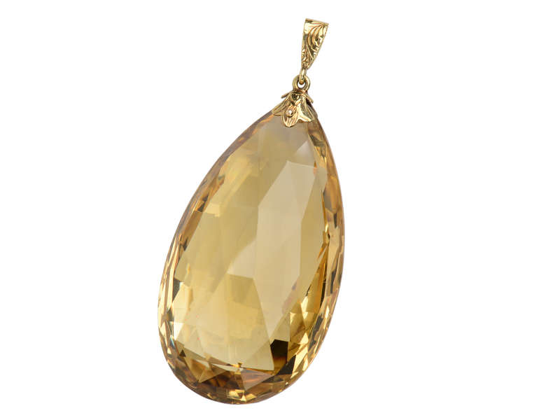 Vintage Citrine Teardrop Briolette Gold Pendant