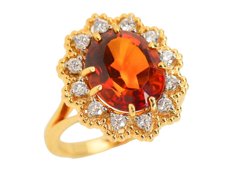 Jabel Madeira Citrine Diamond Halo Vintage Ring