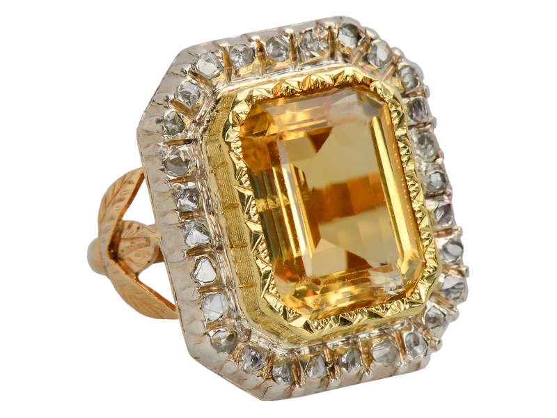 Grand French Citrine Diamond Statement Ring