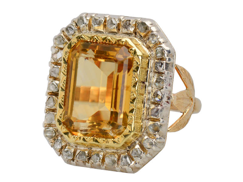 Grand French Citrine Diamond Statement Ring
