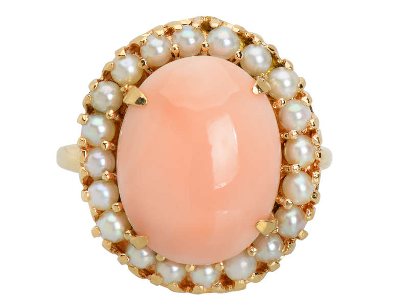 
                      
                        Vintage Angel Skin Coral & Cultured Pearl Ring
                      
                    