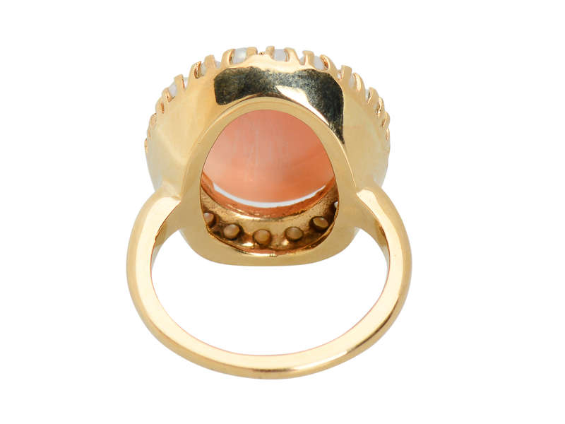 Vintage Angel Skin Coral & Cultured Pearl Ring
