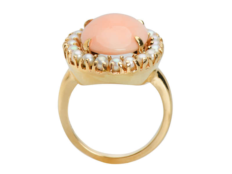 
                      
                        Vintage Angel Skin Coral & Cultured Pearl Ring
                      
                    