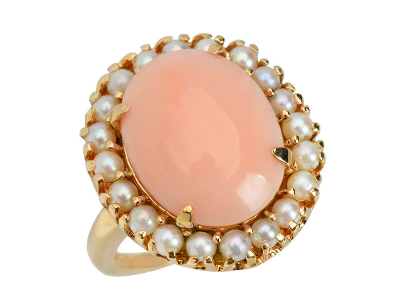 
                      
                        Vintage Angel Skin Coral & Cultured Pearl Ring
                      
                    