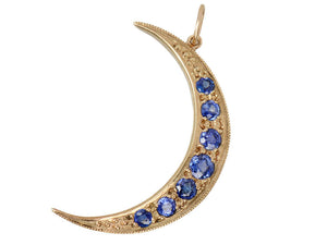 Vintage Sapphire Crescent Moon Pendant
