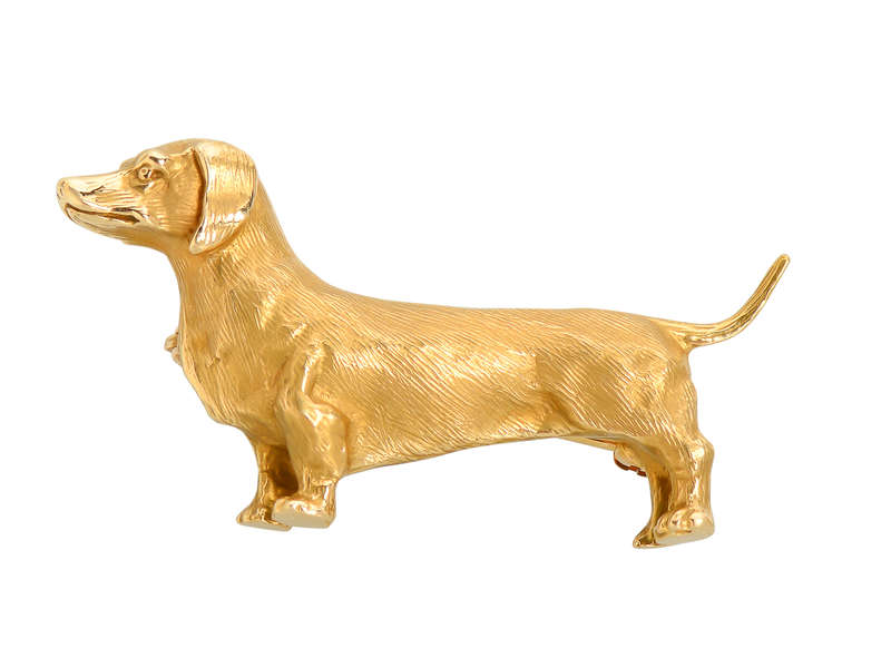 Vintage Dachshund Dog Gold Brooch