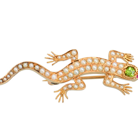 Pearl & Demantoid Garnet Lizard Brooch