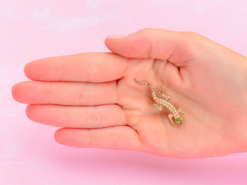 
                      
                        Pearl & Demantoid Garnet Lizard Brooch
                      
                    