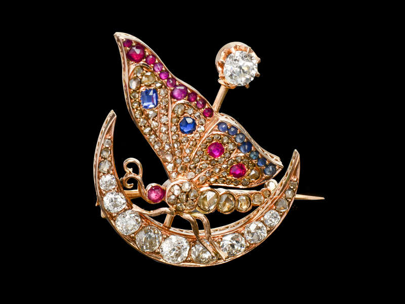 Antique Moon & Star Butterfly Brooch