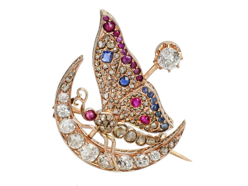 Antique Moon & Star Butterfly Brooch
