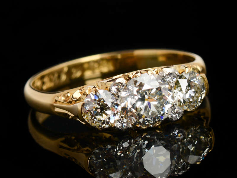 Awakening - Three Stone Diamond Trilogy Ring of 1917