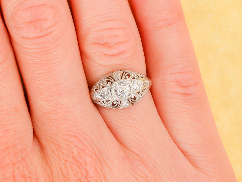 Art Deco Filigree Diamond Engagement Ring
