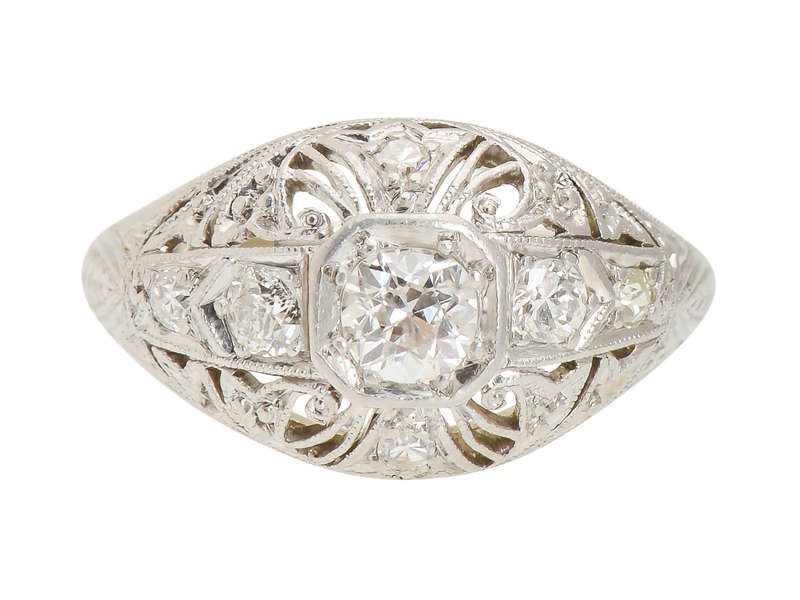 Art Deco Filigree Diamond Engagement Ring