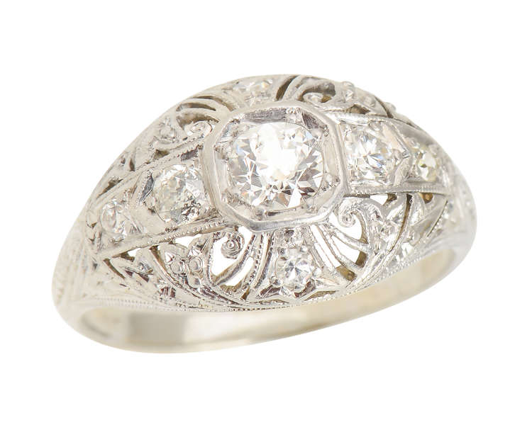 Art Deco Filigree Diamond Engagement Ring
