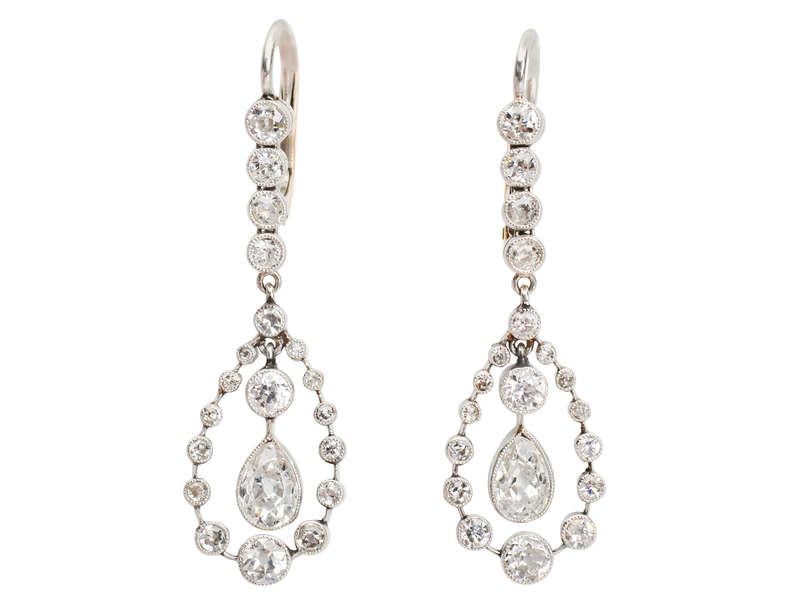 Edwardian Teardrop Diamond Platinum Earrings