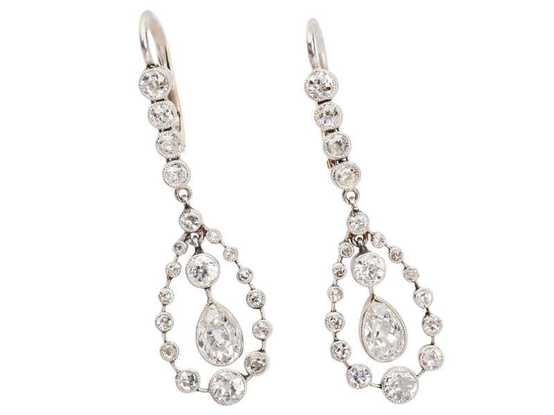 Edwardian Teardrop Diamond Platinum Earrings